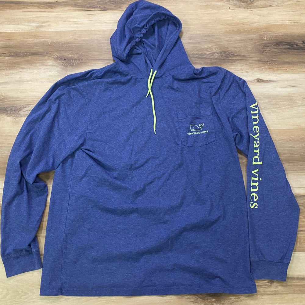 Vineyard Vines Hoodie T-Shirt XL Graphic Pocket Tee Cotton Blend Blue Heather